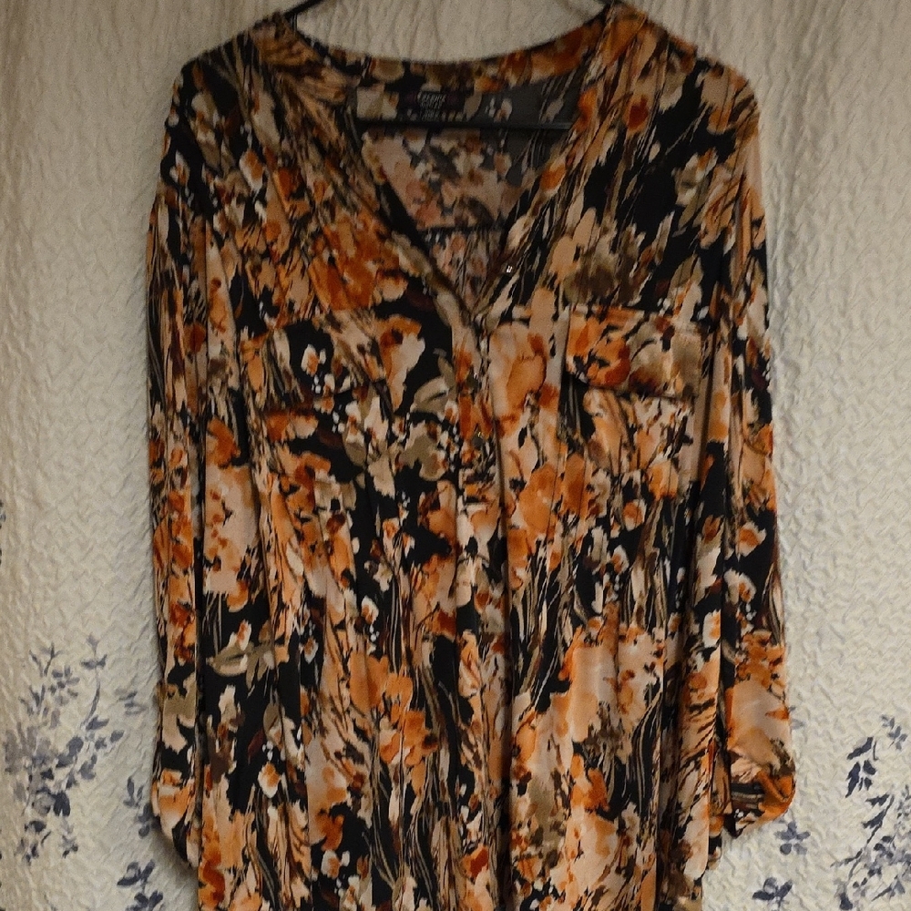 Cocomo Graphic Orange and Black 3/4 Sleeve Blouse